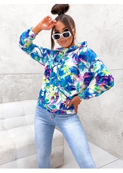 WZORZYSTA BLUZA Z KAPTUREM- NIEBIESKA ze sklepu olika.com.pl w kategorii Bluzy damskie - zdjęcie 184630126