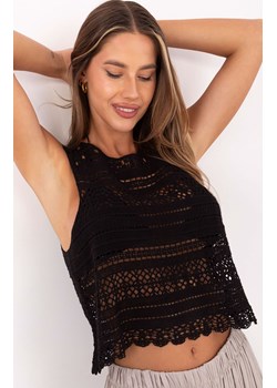 Czarny ażurowy top damski w stylu boho AT-BZ-2051C.33, Kolor czarny, Rozmiar S/M, FactoryPrice ze sklepu Primodo w kategorii Bluzki damskie - zdjęcie 184633678