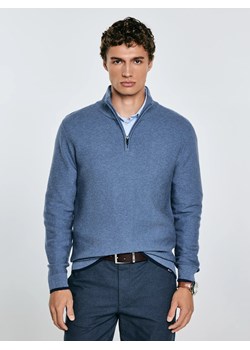 Sweter męski z półgolfem i krótkim zamkiem niebieski Samsonis 402 ze sklepu Big Star w kategorii Swetry męskie - zdjęcie 184642246