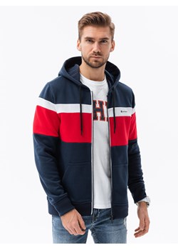 Bluza męska trzykolorowa rozpinana z kapturem - granatowa V1 B1420 ze sklepu ombre w kategorii Bluzy męskie - zdjęcie 184642358