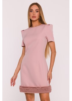 Elegancka sukienka mini z marszczonym tiulem - pudrowa ze sklepu Cudmoda w kategorii Sukienki - zdjęcie 184646646