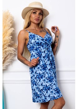 SUKIENKA MINI W KWIATY Z WIĄZANIEM- NIEBIESKA ze sklepu olika.com.pl w kategorii Sukienki - zdjęcie 184647047