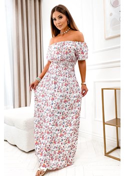 SUKIENKA HISZPANKA MAXI W KWIATY Z GUMĄ W PASIE- BIAŁA ze sklepu olika.com.pl w kategorii Sukienki - zdjęcie 184647205