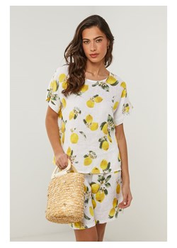 Le Monde du Lin Lniana koszulka w kolorze biało-żółtym ze sklepu Limango Polska w kategorii Bluzki damskie - zdjęcie 184651478