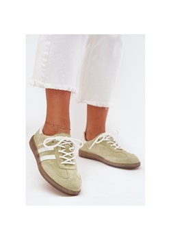 Boto Niskie Skórzane Sneakersy Damskie Limonkowe Ismina zielone ze sklepu ButyModne.pl w kategorii Buty sportowe damskie - zdjęcie 184653247