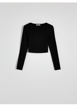 Reserved - Krótki bawełniany longsleeve - czarny ze sklepu Reserved w kategorii Bluzki damskie - zdjęcie 184660067