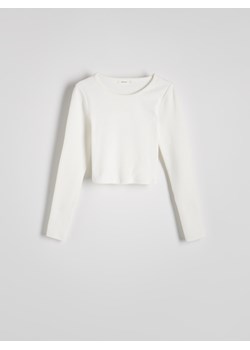 Reserved - Krótki bawełniany longsleeve - biały ze sklepu Reserved w kategorii Bluzki damskie - zdjęcie 184662058