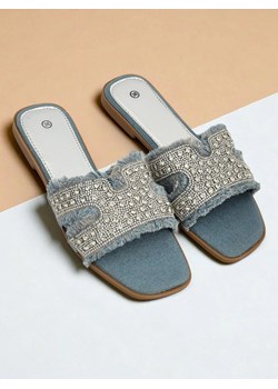 Sandały damskie Herminia Azure – letnie klapki z eko skóry i kryształkami ze sklepu royalfashion.pl w kategorii Klapki damskie - zdjęcie 184664047