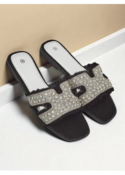 Damskie klapki Apollonia Lux czarne z ekoskóry z kryształkami lato ze sklepu royalfashion.pl w kategorii Klapki damskie - zdjęcie 184664109