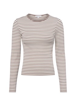 Marie Lund Damska koszulka z długim rękawem Kobiety Dżersej taupe w paski ze sklepu vangraaf w kategorii Bluzki damskie - zdjęcie 184673496