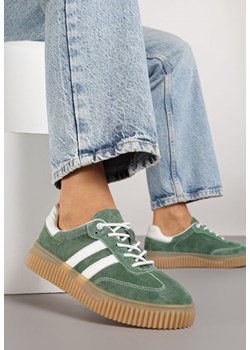 Zielone Zamszowe Sneakersy w Stylu Kultowych Tenisówek ze Skórzaną Wkładką Tenannia ze sklepu renee.pl w kategorii Buty sportowe damskie - zdjęcie 184674386