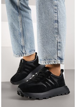 Czarne Skórzane Sneakersy z Geometrycznym Motywem Melussea ze sklepu born2be.pl w kategorii Buty sportowe damskie - zdjęcie 184674405