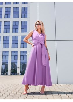 Lawendowa sukienka maxi z bawełny z wiązaniem EyeForFashion ze sklepu Eye For Fashion w kategorii Sukienki - zdjęcie 184676476