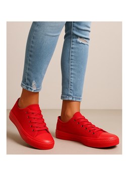 Sznurowane czerwone trampki z tkaniny /D8-2 15782 T135/ ze sklepu Pantofelek24.pl w kategorii Trampki damskie - zdjęcie 184676769