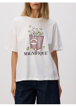 Reserved - T-shirt oversize z nadrukiem - złamana biel ze sklepu Reserved w kategorii Bluzki damskie - zdjęcie 184678986