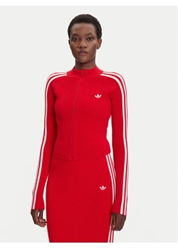 adidas Bluza adicolor 3-Stripes JY2598 Czerwony Slim Fit ze sklepu MODIVO w kategorii Bluzy damskie - zdjęcie 184688525
