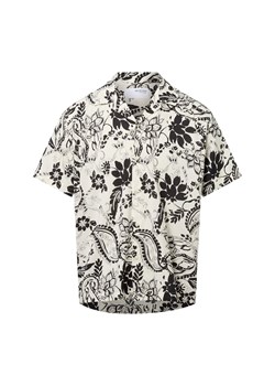 Selected Męska koszulka z krótkim rękawem - SLHRelaxair Mężczyźni Modern Fit Bawełna écru wzorzysty ze sklepu vangraaf w kategorii Koszule męskie - zdjęcie 184691646