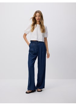 Reserved - Jeansy wide leg z lyocellu - granatowy ze sklepu Reserved w kategorii Jeansy damskie - zdjęcie 184696528