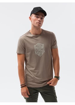 T-shirt męski z nadrukiem - brązowy V-25C S1434 ze sklepu ombre w kategorii T-shirty męskie - zdjęcie 184698265