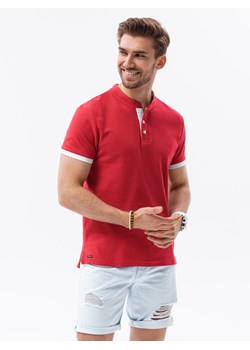 T-shirt męski polo bez kołnierzyka - czerwony V2 S1381 ze sklepu ombre w kategorii T-shirty męskie - zdjęcie 184698295