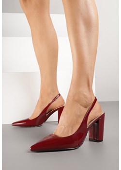 Bordowe Sandały Lakierowane na Słupku Slingback Halasela ze sklepu renee.pl w kategorii Czółenka - zdjęcie 184700025