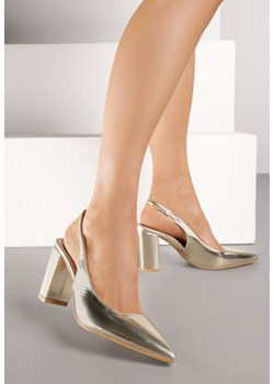 Złote Sandały na Słupku Slingback Halatia ze sklepu renee.pl w kategorii Czółenka - zdjęcie 184700766