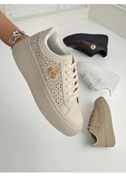 Aurelia Beżowe Sneakersy Platforma Royalfashion Skóra Eko ze sklepu royalfashion.pl w kategorii Trampki damskie - zdjęcie 184715608