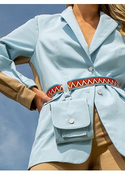 Marynarka damska niebiesko-brązowa z bawełny EyeForFashion ze sklepu Eye For Fashion w kategorii Marynarki damskie - zdjęcie 184723635