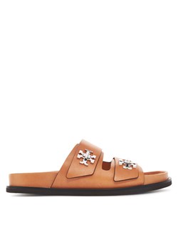 Klapki Tory Burch T Lock Sport Slide 166905 Brązowy ze sklepu eobuwie.pl w kategorii Klapki damskie - zdjęcie 184725195