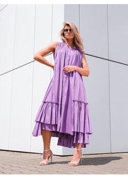 Fioletowa sukienka midi z asymetrycznymi falbanami EyeForFashion ze sklepu Eye For Fashion w kategorii Sukienki - zdjęcie 184733476