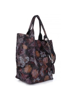 VITTORIA GOTTI Made in Italy Modna Torebka Skórzana w Kwiaty Multikolor - Czarna ze sklepu PaniTorbalska w kategorii Torby Shopper bag - zdjęcie 184733758