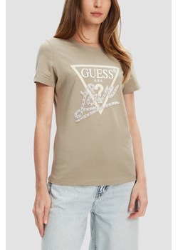 GUESS Zielony damski t-shirt Pearls Love, Rozmiar XS ze sklepu outfit.pl w kategorii Bluzki damskie - zdjęcie 184734088