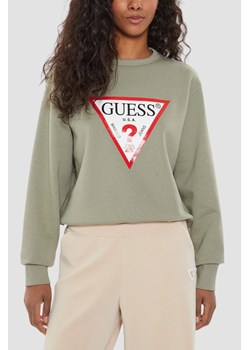 GUESS Zielona bluza damska z dużym logo Original Fleece, Rozmiar XS ze sklepu outfit.pl w kategorii Bluzy damskie - zdjęcie 184734149