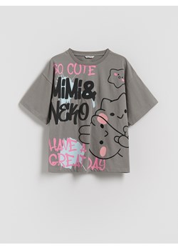 Reserved - T-shirt Mimi & Neko - ciemnoszary ze sklepu Reserved w kategorii Bluzki dziewczęce - zdjęcie 184735697