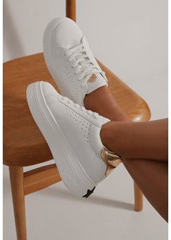 Biało-Złote Sneakersy Vices na Grubej Podeszwie z Perforacją i Napisem Nonadwin ze sklepu born2be.pl w kategorii Buty sportowe damskie - zdjęcie 184735959