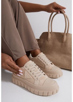Beżowe Sneakersy Vices na Grubej Podeszwie z Geometryczną Aplikacją Leanae ze sklepu born2be.pl w kategorii Buty sportowe damskie - zdjęcie 184735967