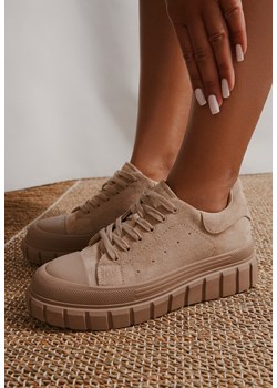 Ciemnobeżowe Sneakersy Vices na Grubej Tłoczonej Podeszwie z Perforacją Lealita ze sklepu born2be.pl w kategorii Buty sportowe damskie - zdjęcie 184735968