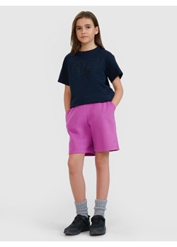 Dziewczęca koszulka oversize z nadrukiem 4F 4FJWMM00TTSHF2333 - granatowa ze sklepu Sportstylestory.com w kategorii Bluzki dziewczęce - zdjęcie 184739566