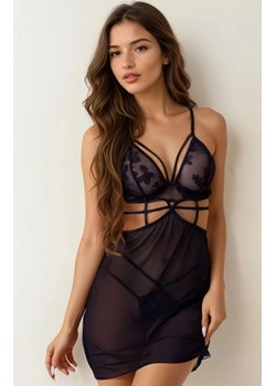 Czarna tiulowa koszulka i stringi Gianella, Kolor czarny, Rozmiar S/M, LivCo Corsetti Fashion ze sklepu Intymna w kategorii Komplety bielizny damskiej - zdjęcie 184741927