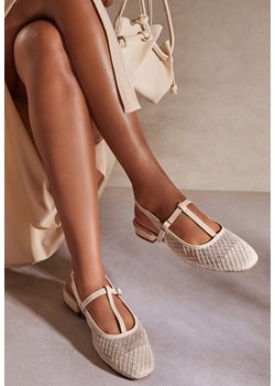 Beżowe Sandały Vices Lakierowane Slingback z Siateczkową Cholewką Mairelite ze sklepu renee.pl w kategorii Czółenka - zdjęcie 184747159