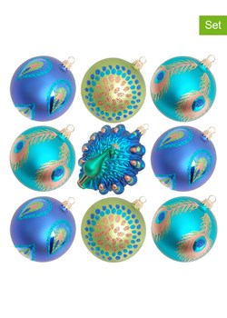 Krebs Glas Lauscha Bombki (9 szt.) w kolorze niebiesko-złotym - Ø 8 cm ze sklepu Limango Polska w kategorii Dekoracje bożonarodzeniowe - zdjęcie 184751289