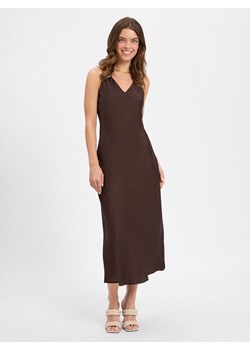 Someday Damska satynowa sukienka - Qova pure Kobiety Sztuczne włókno czekoladowy jednolity ze sklepu vangraaf w kategorii Sukienki - zdjęcie 184759047