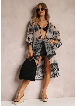 Biało-Czarna Sukienka Plażowa z Haftowanej Siateczki Fida ze sklepu renee.pl w kategorii Odzież plażowa - zdjęcie 184760057