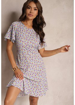 Niebieska Sukienka Midi o Pudełkowym Kroju w Kwiaty Kimbr ze sklepu renee.pl w kategorii Sandały damskie - zdjęcie 184760067