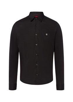 HUGO Koszula męska - Ermo Mężczyźni Slim Fit Bawełna czarny jednolity ze sklepu vangraaf w kategorii Koszule męskie - zdjęcie 184773265