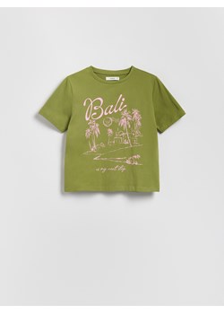 Reserved - T-shirt z nadrukiem - zielony ze sklepu Reserved w kategorii Bluzki damskie - zdjęcie 184777876
