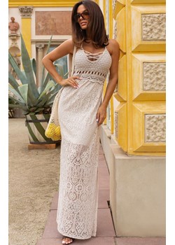 Sukienka boho z koronką beżowa MI-SK-88191.63, Kolor beżowy, Rozmiar uniwersalny, ITALY MODA ze sklepu Primodo w kategorii Sukienki - zdjęcie 184788756