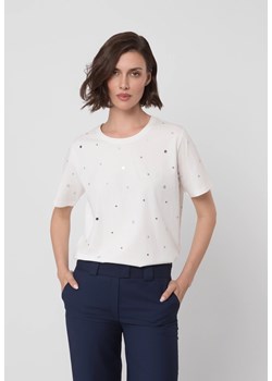 Ecru bawełniany t-shirt z dżetami ze sklepu Molton w kategorii Bluzki damskie - zdjęcie 184800888