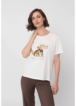 Bawełniany t-shirt ecru z aplikacją ze sklepu Molton w kategorii Bluzki damskie - zdjęcie 184818726