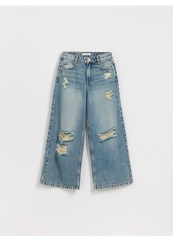 Reserved - Jeansy super wide leg z przetarciami - indigo jeans ze sklepu Reserved w kategorii Spodnie dziewczęce - zdjęcie 184853968
